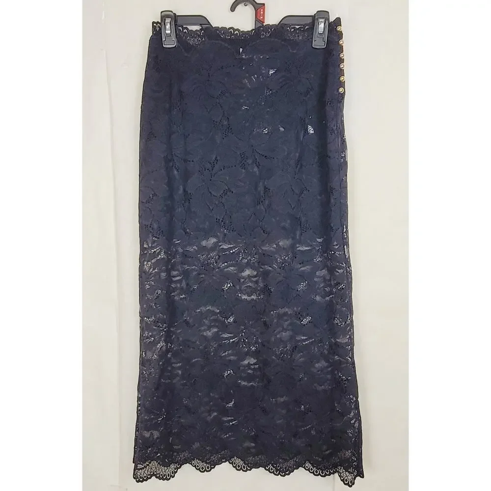 New Rabanne black semi sheer lace midi skirt Sz 36 Whimsigoth Romantic Designer